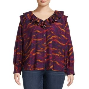 NWT- Terra & Sky Women's Long Sleeve Ruffle Top- size 1X (16-18)